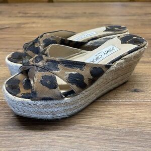 Jimmy Choo Dovina Size 35 US 4.5 Leopard Print Platform Wedge Slide Sandals Sexy